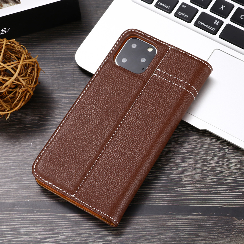 Genuine Leather Card Slot Wallet Phone Case with Flip Cover and Stand